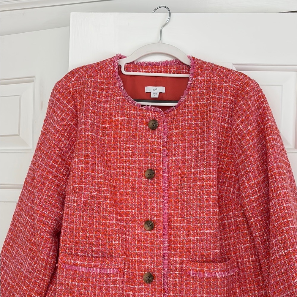 J. Jill Red Blazer with Textured Weave and Jewel Neck